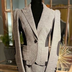 Diane Von Furstenberg Theobald Houndstooth peplum blazer, pencil skirt EUC Sz.8.